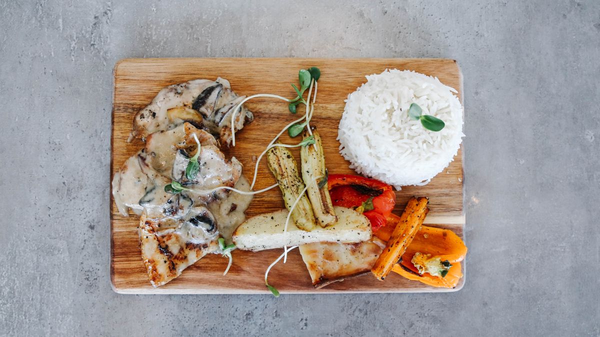 Roast chicken thighs tray with mushrooms