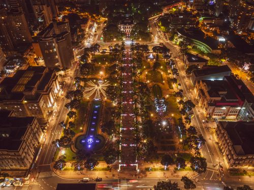 Free Stunning aerial view of illuminated Belo Horizonte cityscape at night, highlighting urban lights and architecture. Stock Photo