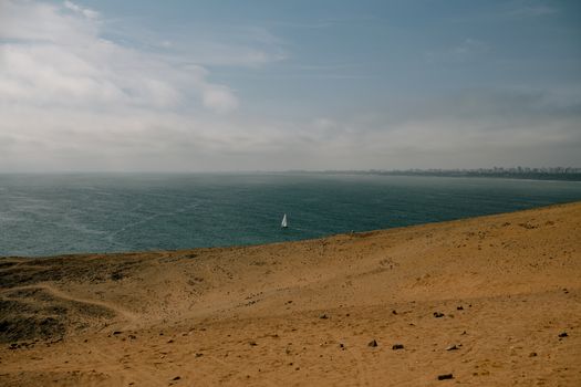 从秘鲁利马的海滩拍摄的宁静海上帆船景色