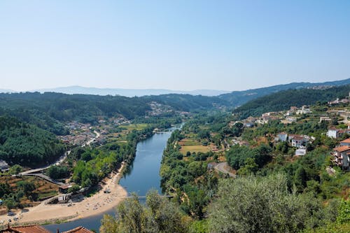 Scenic Landscape with a River against a Clear Sky