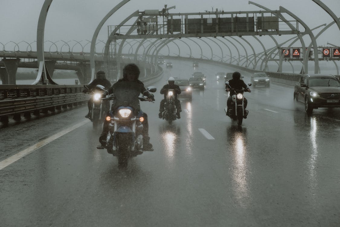 Riding a motorcycle in the rain