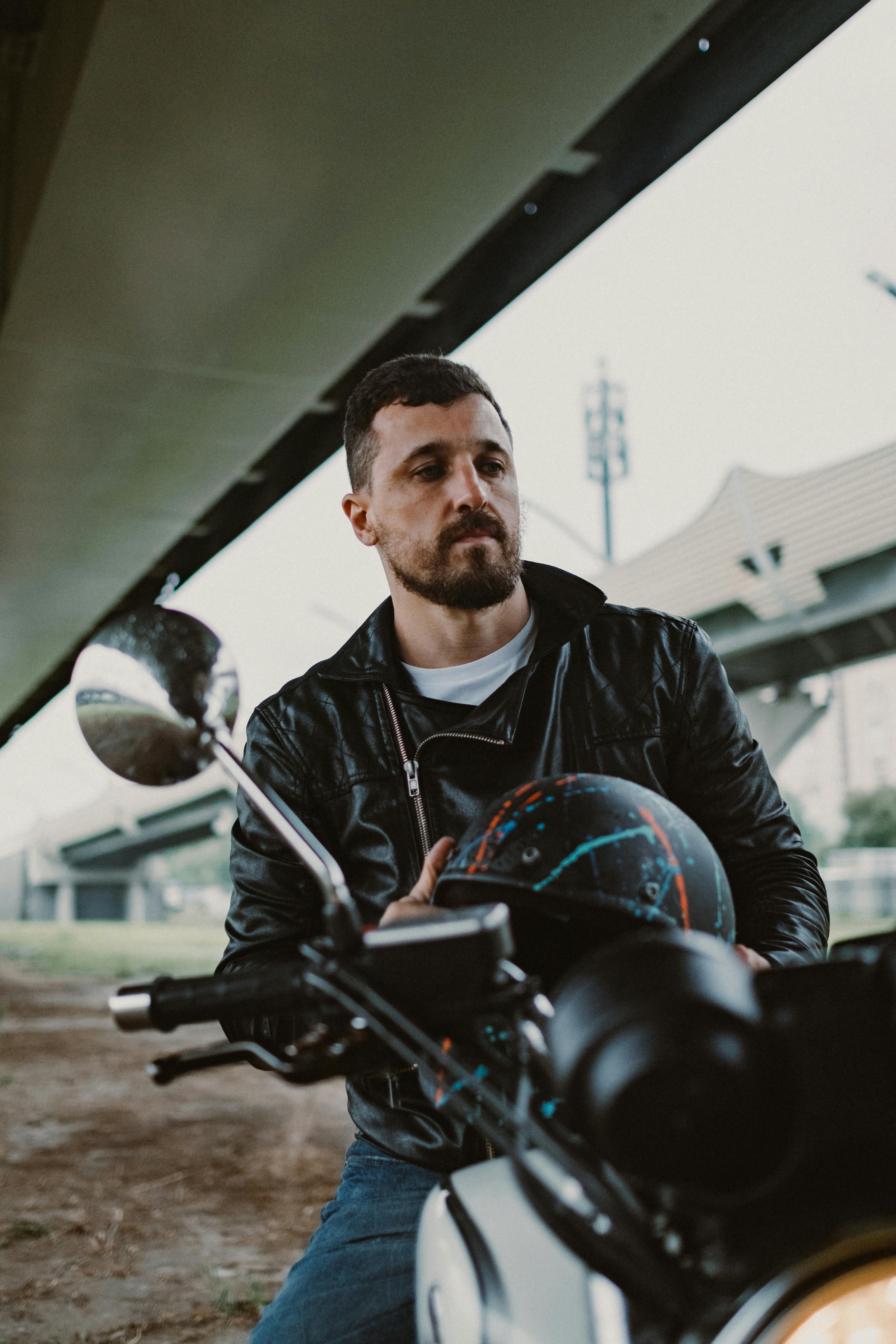Cool bikers with motorcycle on city street · Free Stock Photo