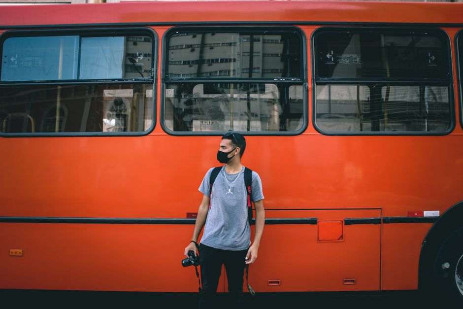 A JETT Bus parked at a station in Jordan, ready for departure