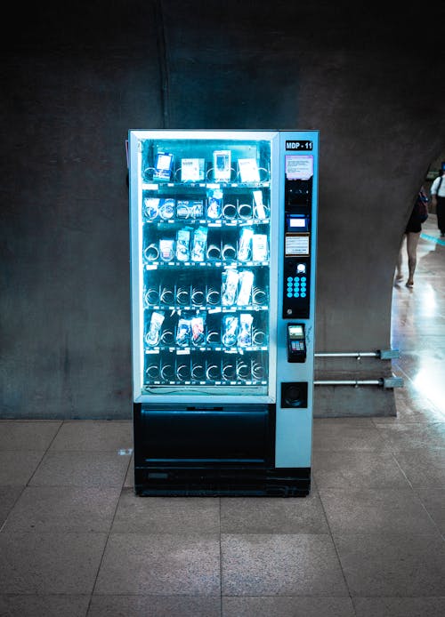 Blue and White Vending Machine