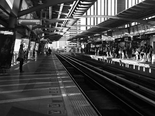 Fotos de stock gratuitas de escala de grises, esperando, estación de tren