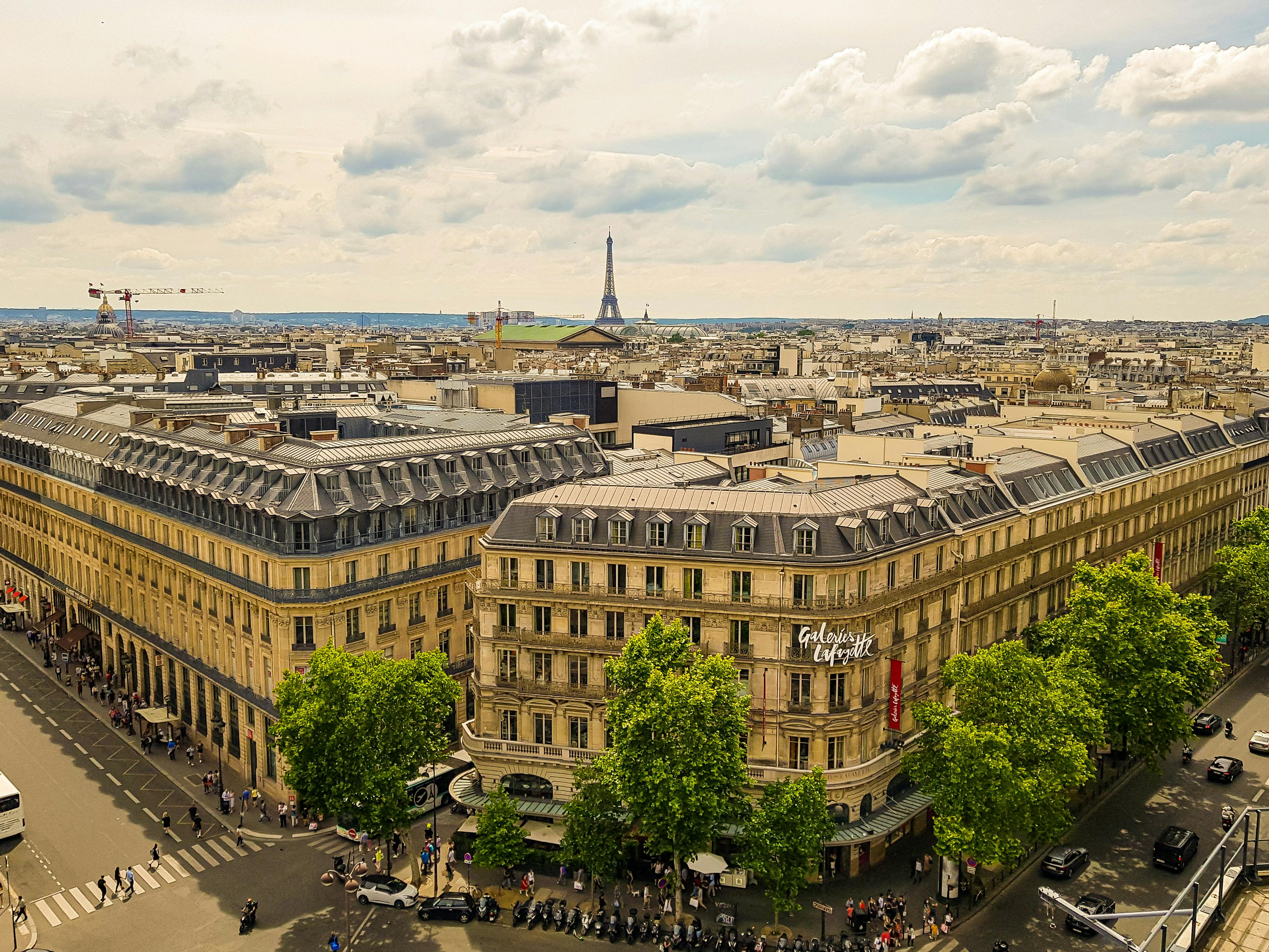 aerial view of galeries lafayette department store in paris france