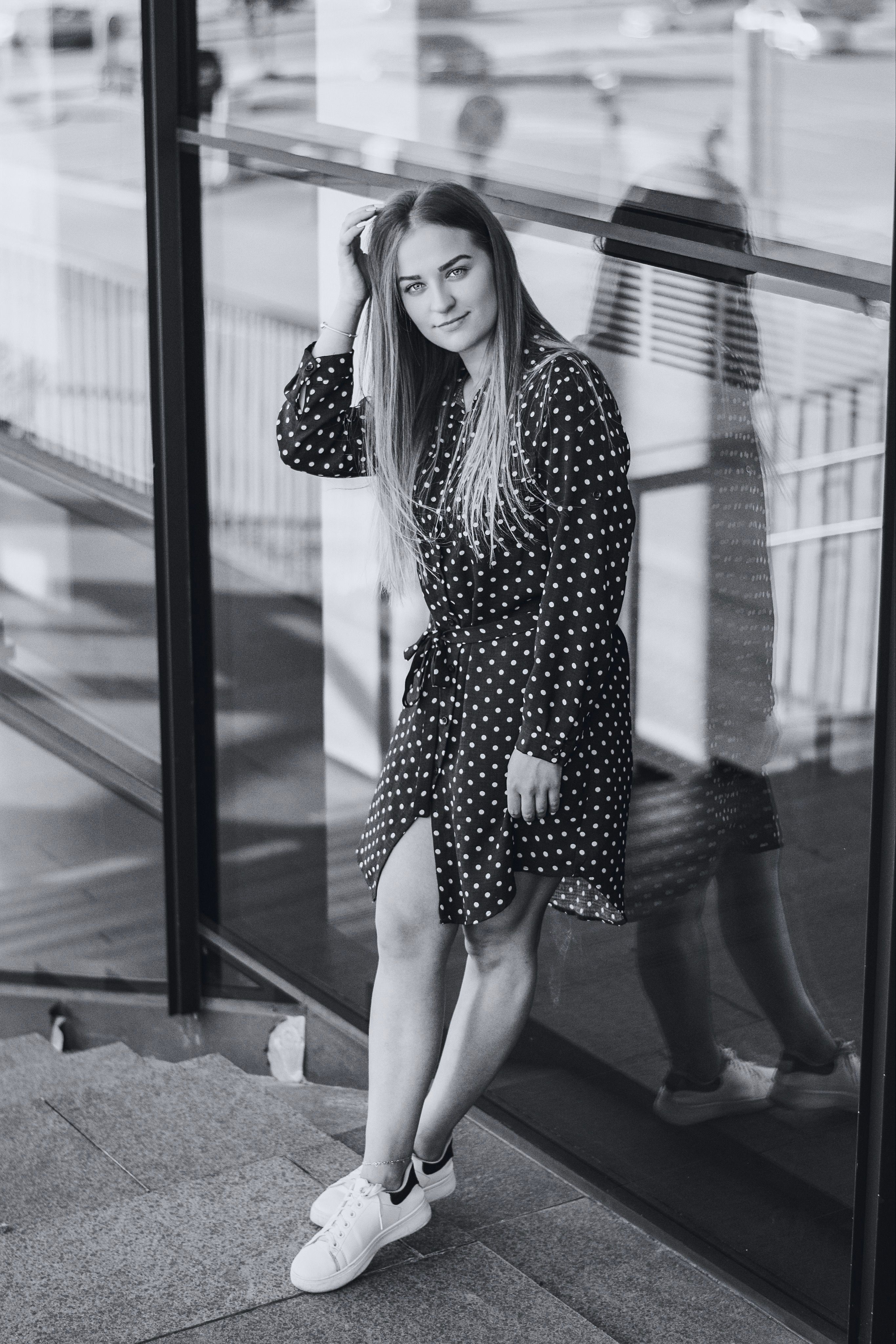 Wearing Black and White Polka Dot Dress 
