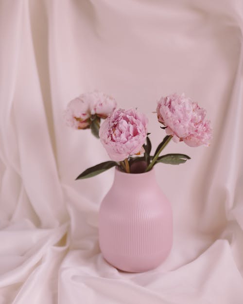 Pink Flowers in Pink Ceramic Vase