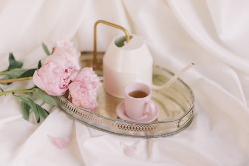 A Watering Can and a Cup of Tea on a Tray