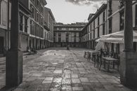 Empty Sidewalk Cafe in City 