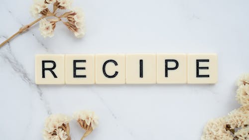 Photos gratuites de carreaux de scrabble, mot, recette