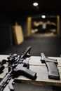 Firearms on the Desk at the Shooting Range