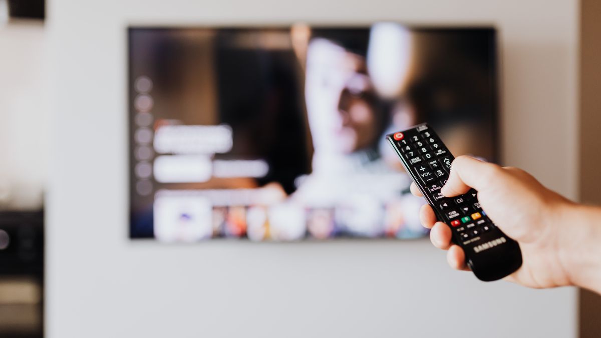 テレビの前でリモコンを操作する人