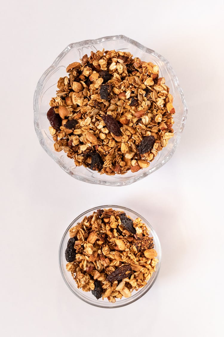 Mixed Cereals In Glass Bowls