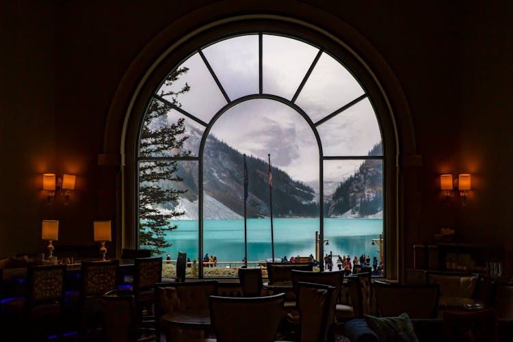 Hotel Dining Room View Of Fairmont Chateau Lake Louise