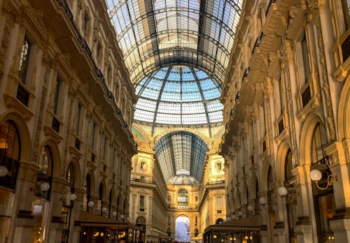 Free Architectural Design of the Oldest Shopping Mall in Milan, Italy Stock Photo