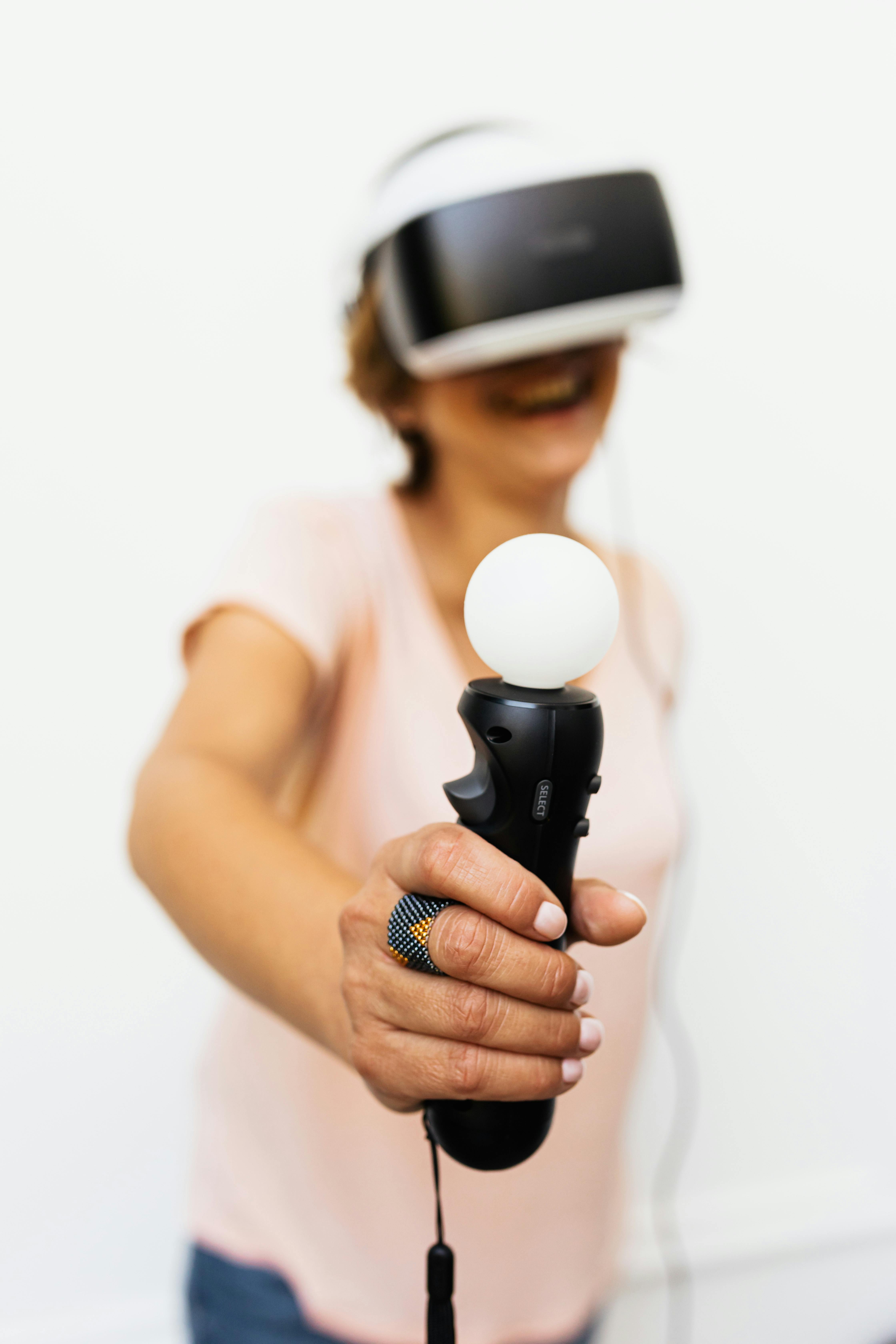 a woman playing virtual reality game