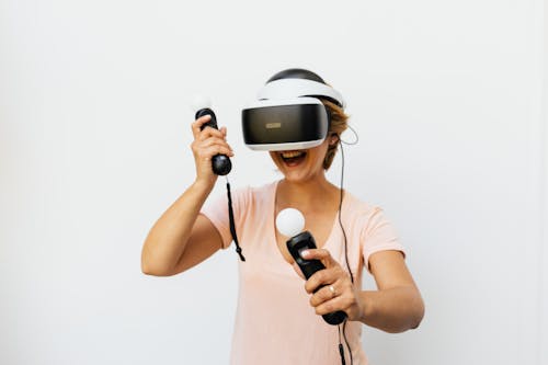 Photograph of a Woman with Virtual Reality Goggles