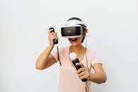 Photograph of a Woman with Virtual Reality Goggles