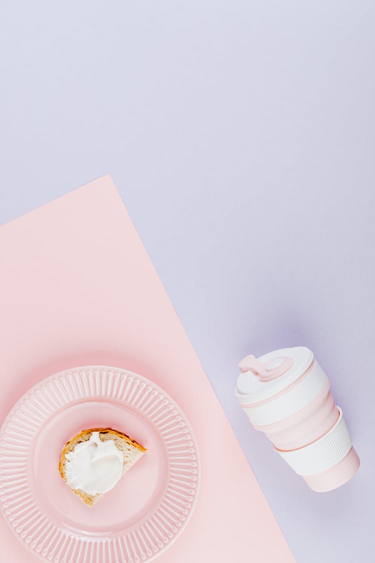 Baby Pink Plate And Thermal Mug 