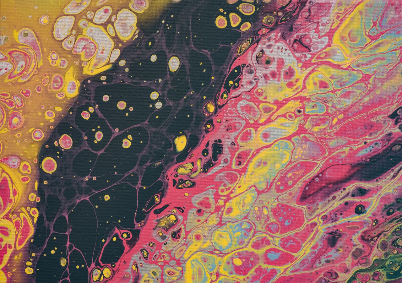 vibrant fluid art painting with bold colors and organic patterns showc