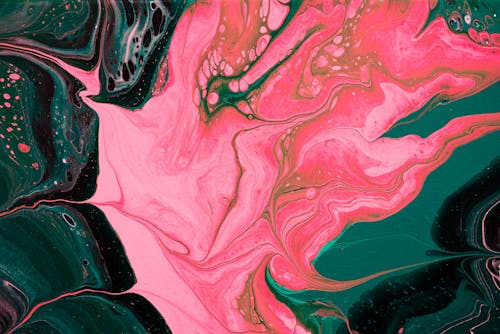 Pink Black and Teal Abstract Painting