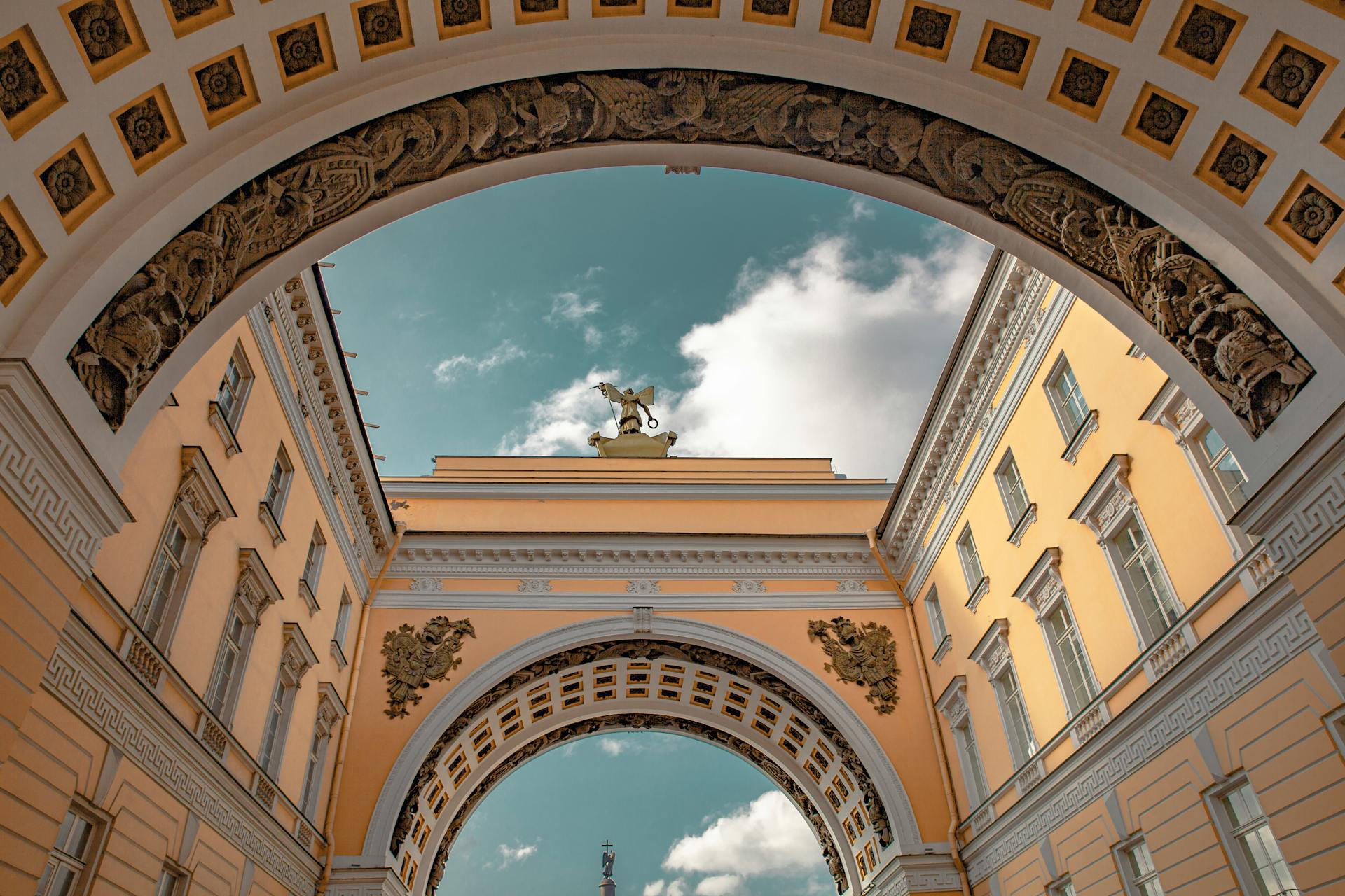 Arch of the General Staff Building in St Petersburg, Russia in Low Angle Photography