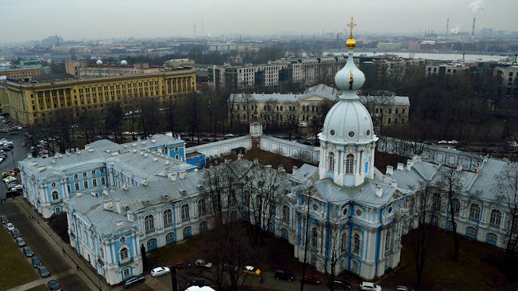 Aerial Shot Of The Smolny Cathedral