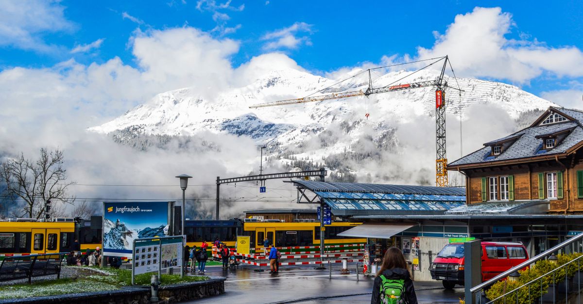Interlaken view of Jungfrau from the valley meadows