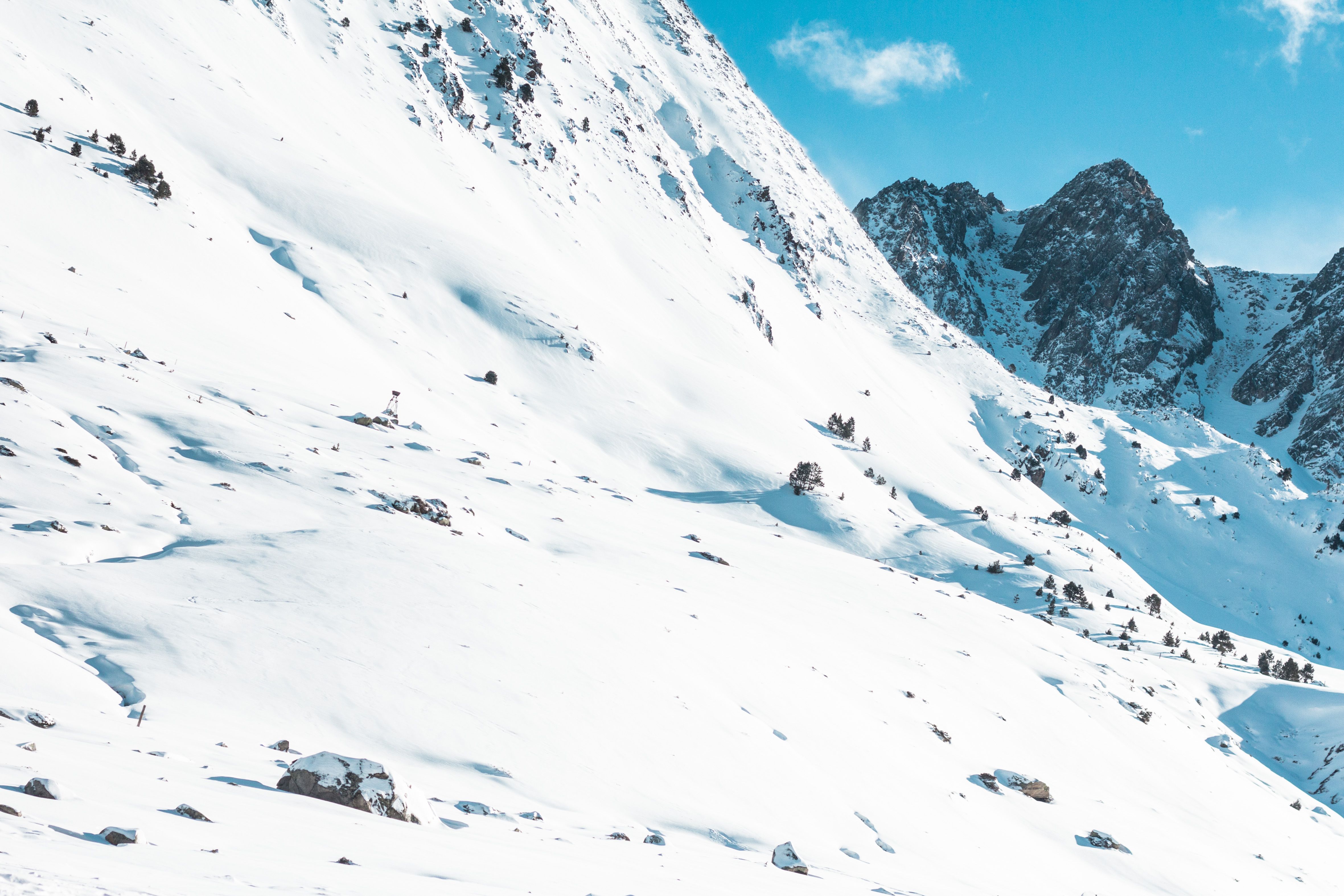 Snow-covered peaks above a valley in the Andorran Pyrenees