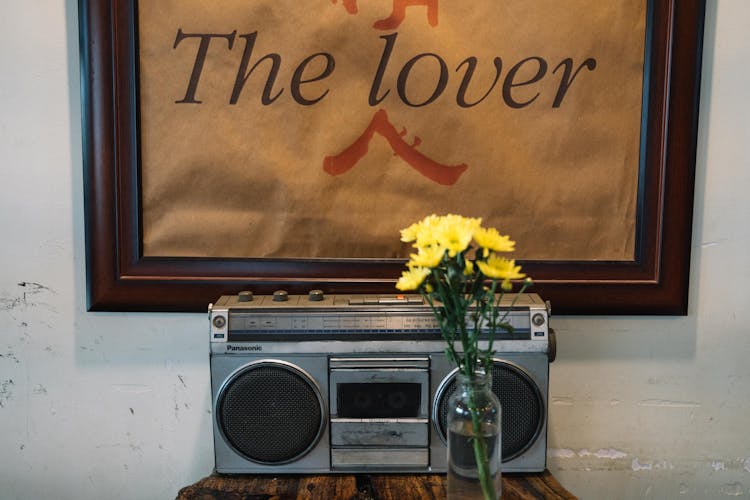 Vintage Boombox On Wooden Table