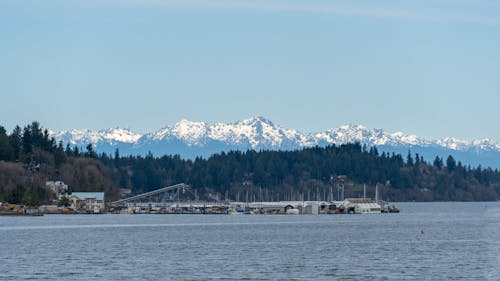 Scenic View of a Seacoast against a Mountain Range in the Background