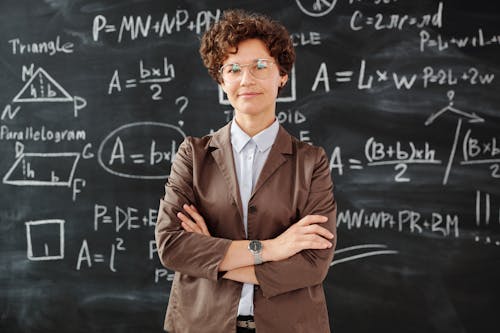 Free Photo Of Woman Standing In Front Of Blackboard Stock Photo