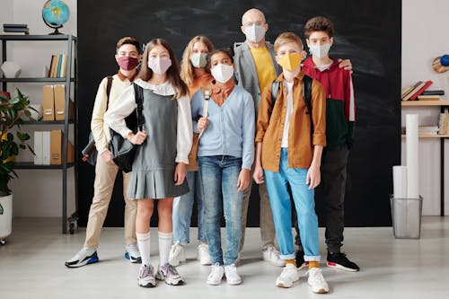 Teacher and His Students Wearing Face Masks