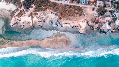 Drone Shot of a Beautiful Shore and Turquoise Water