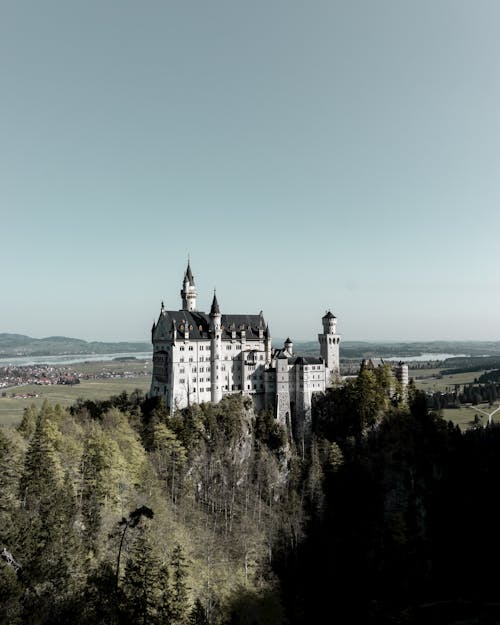 Free Drone Shot of Neuschwanstein Castle Stock Photo