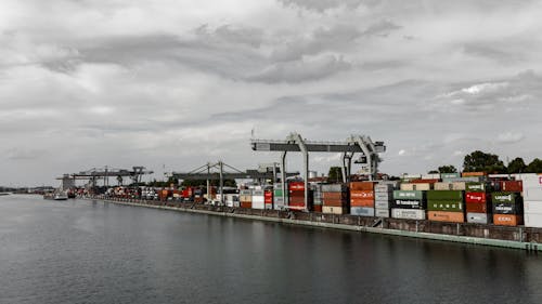 Free Cargo Containers in City Port Stock Photo