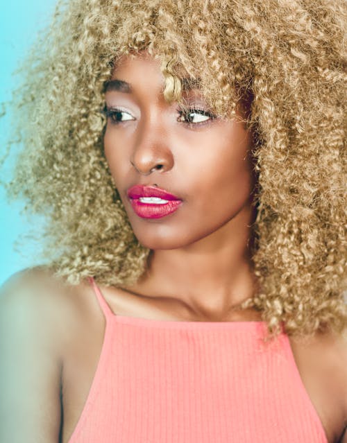 Free Black woman with perfect makeup and curly hair Stock Photo