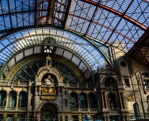 Free Stunning architectural design of Antwerpen-Centraal train station in Belgium, showcasing historical elegance. Stock Photo