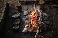 Black Round Ceramic Bowl on Fire