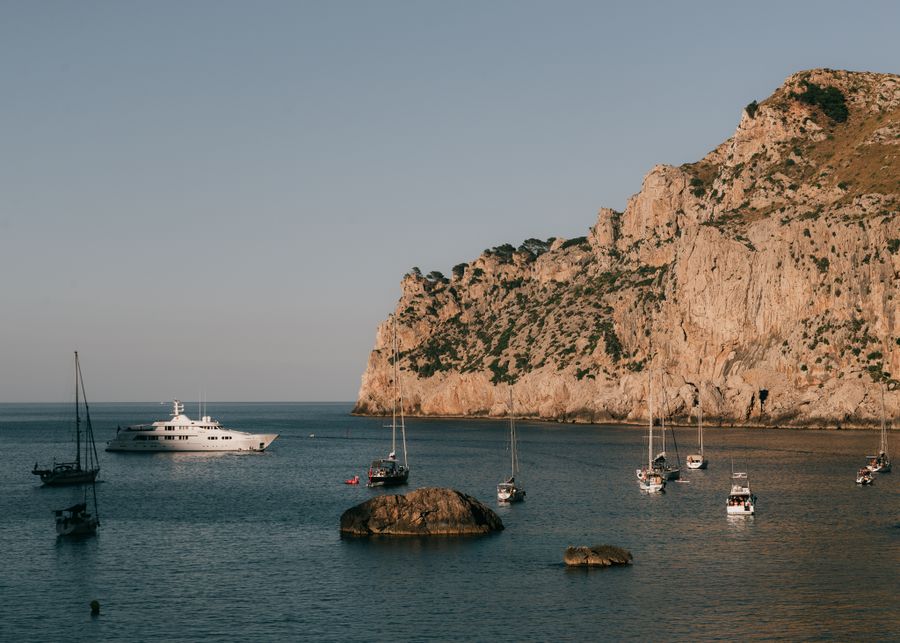 Sailing yacht under full sail off the coast of Mallorca