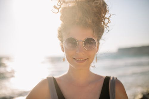 Woman Wearing Silver Framed Sunglasses