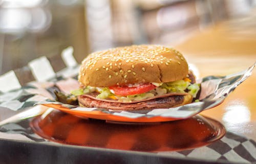 Close-Up Shot of a Hamburger