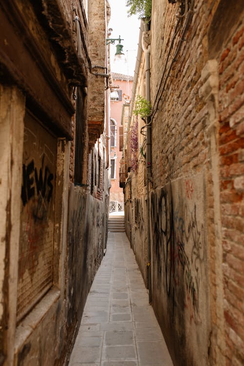Empty Alley With Brick Walls