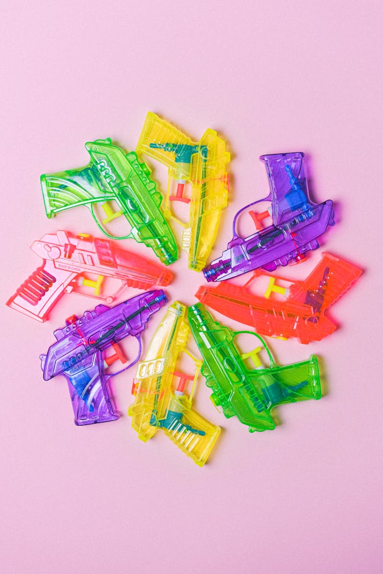 Set Of Colorful Guns For Competitive Game