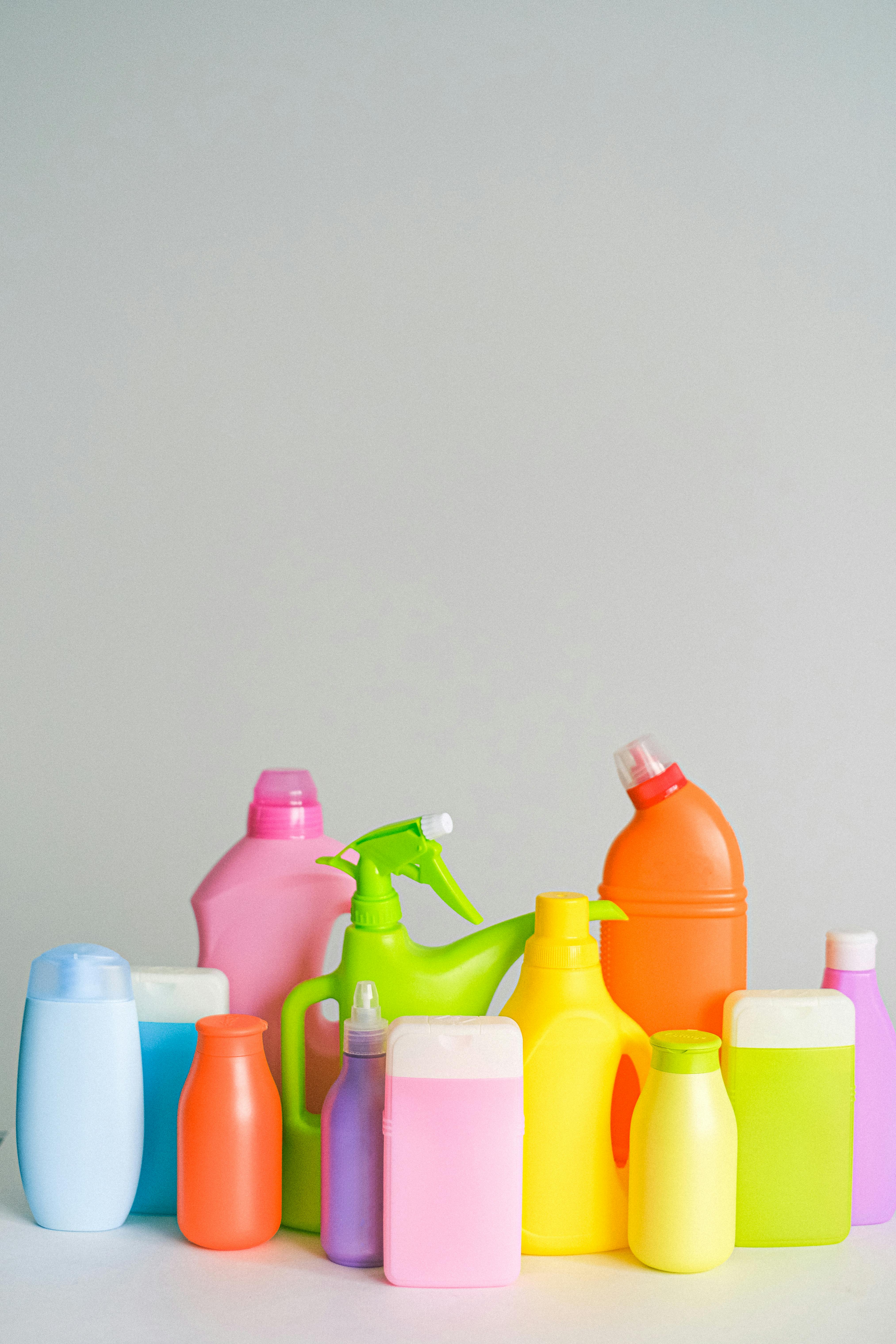 bottles of chemical products for cleaning