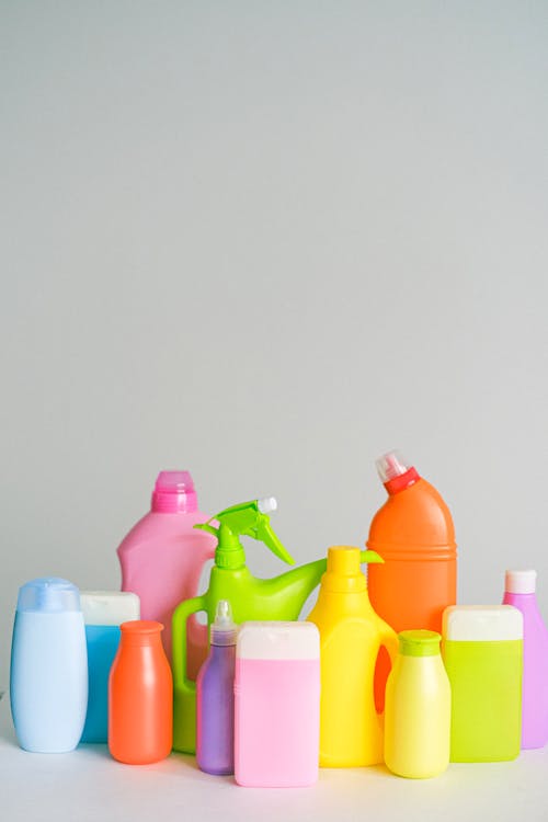 Bottles of chemical products for cleaning