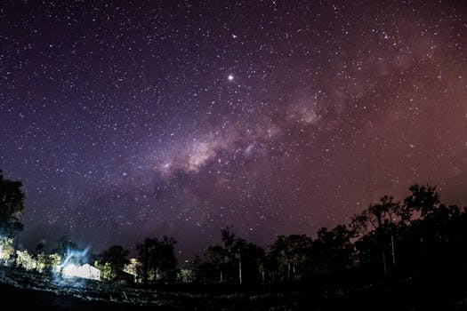 Silhouetted trees under the stunning Milky Way in Caetanópolis, Brazil.