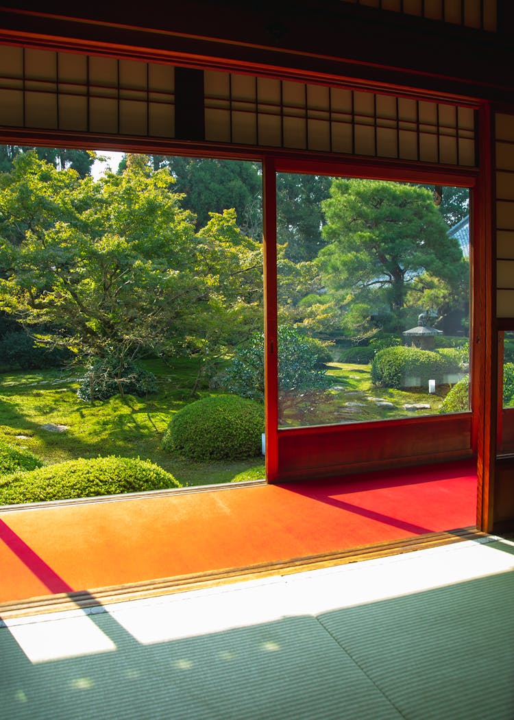 Interior Of Traditional Asian House Near Greenery Garden