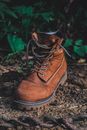 Brown Leather Work Boots on Ground